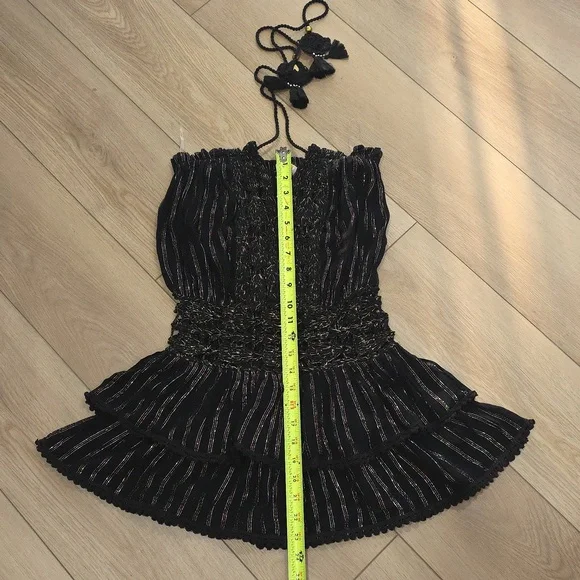 Black Strapless Gold Metallic Lace Dress Beach Cover-up